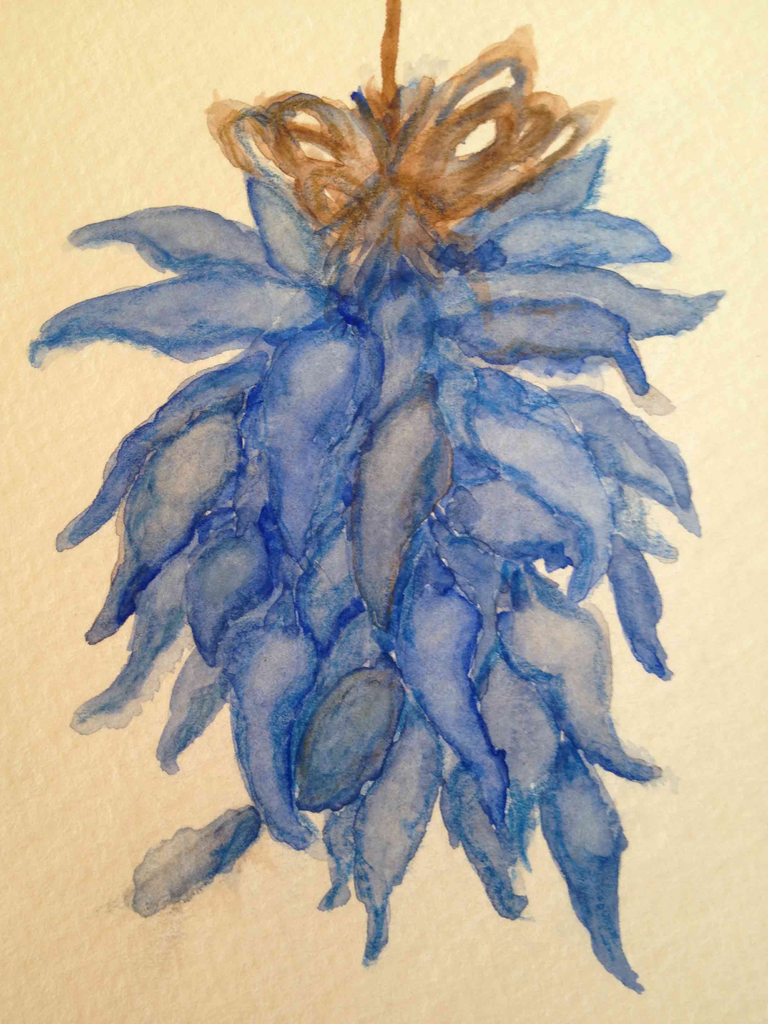 watercolor paining of blue chili peppers