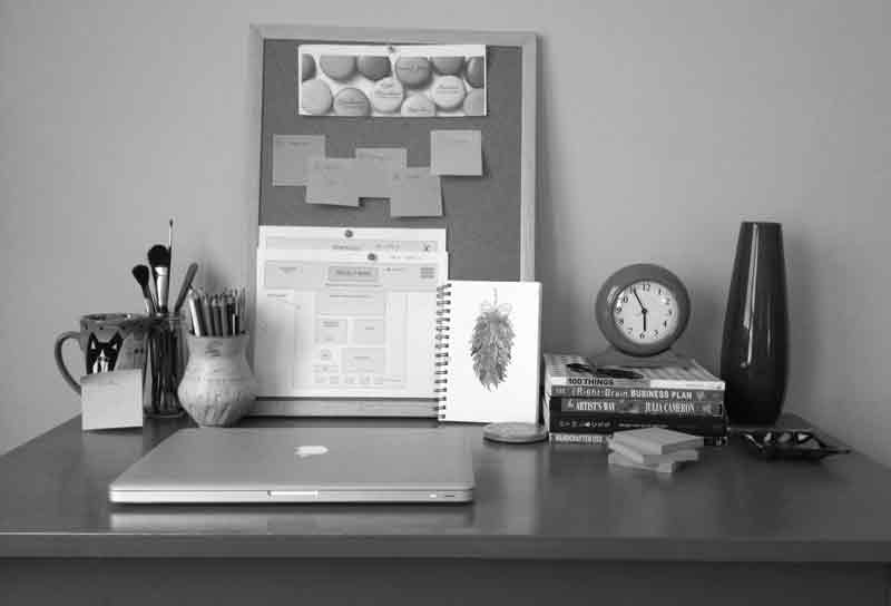 a black-and-white photo of my workspace